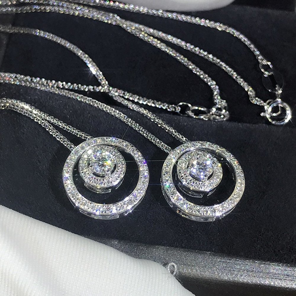 🔥 925 Sterling Silver Double Circle CZ Necklace for Women, HA4551 - Picture 2 of 5